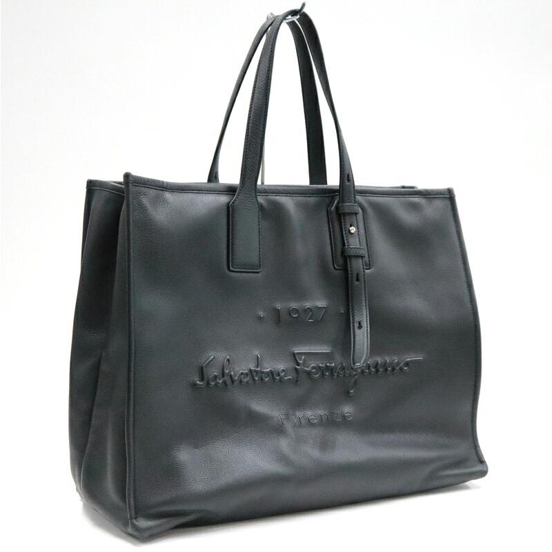 Salvatore Ferragamo トートバッグ レザー ブラック S.Ferragamo フェラガモ トートバッグ レザー ブラック×シルバー金具