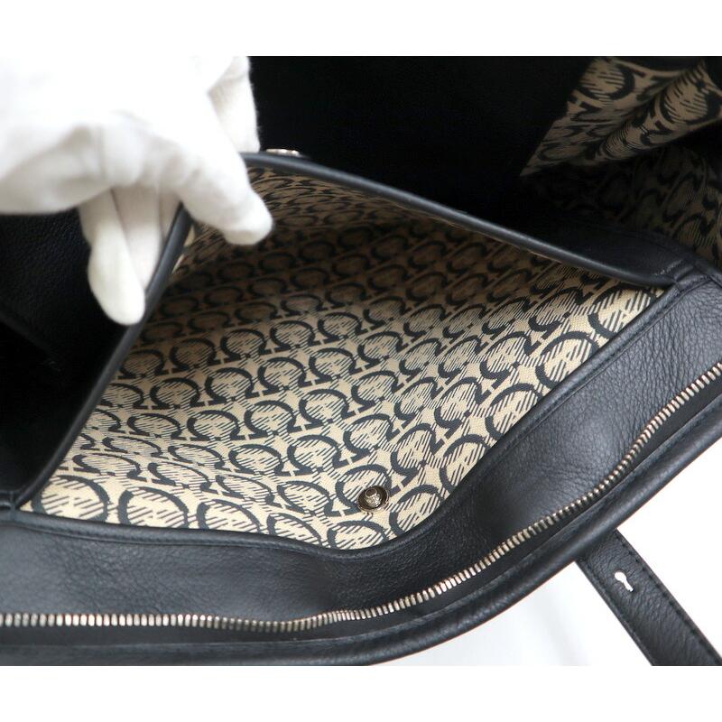S.Ferragamo フェラガモ トートバッグ レザー ブラック×シルバー金具