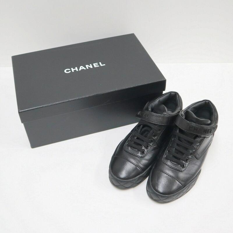 CHANEL シャネル ハイカット・スニーカー 靴ひも式 レザー ブラック 