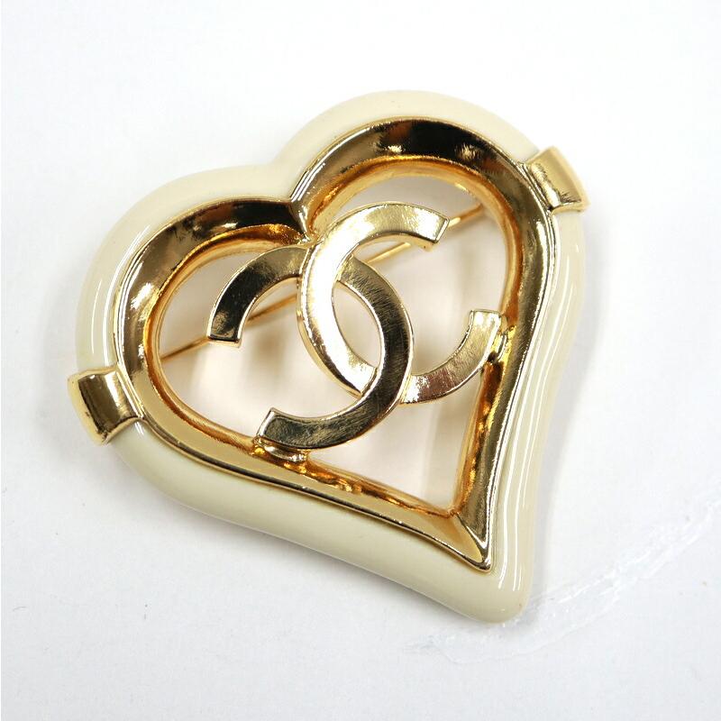 CHANEL シャネル ハートブローチ CC GP ゴールド×ベージュ A19P : JJ