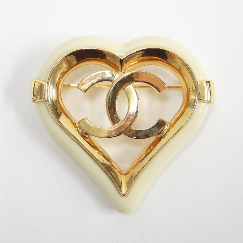 CHANEL シャネル ハートブローチ CC GP ゴールド×ベージュ A19P : JJ