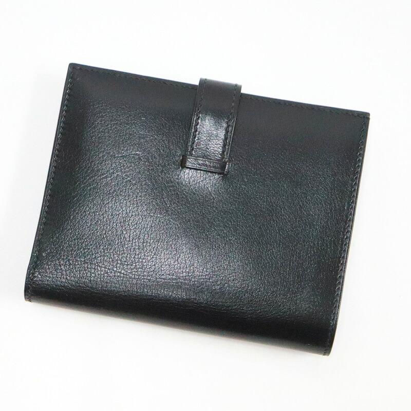 HERMES エルメス ベアンコンパクト 2つ折り財布 ブッフルガラ ノワール×シルバー金具 □H刻印の画像