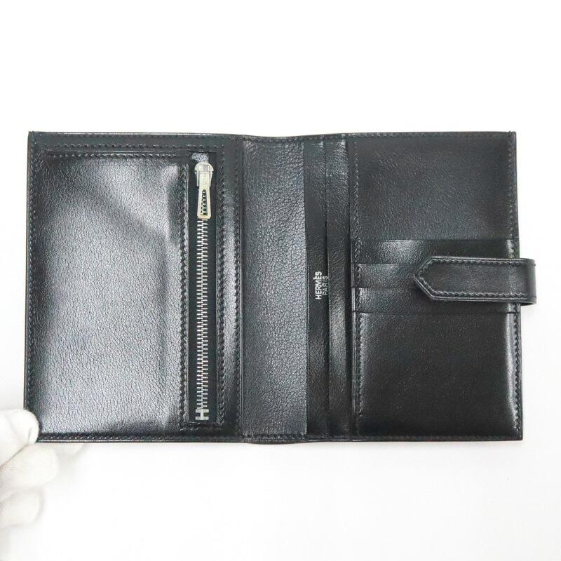 HERMES エルメス ベアンコンパクト 2つ折り財布 ブッフルガラ ノワール×シルバー金具 □H刻印の画像
