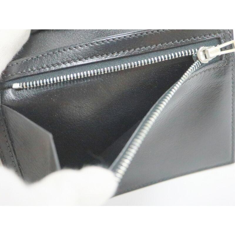HERMES エルメス ベアンコンパクト 2つ折り財布 ブッフルガラ ノワール×シルバー金具 □H刻印の画像