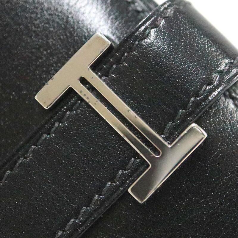 HERMES エルメス ベアンコンパクト 2つ折り財布 ブッフルガラ ノワール×シルバー金具 □H刻印の画像