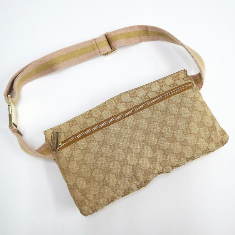 GUCCI ボディバッグ ベージュ キャンバス GUCCI グッチ クロスボディバッグ GGキャンバス×ゴールドレザー