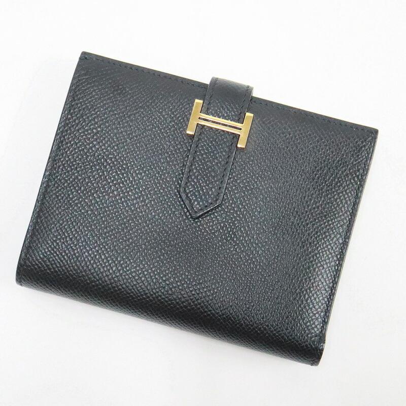 【極美品】エルメス 二つ折り財布 ベアンコンパクト ブラック エプソン HERMES エルメス ベアンコンパクト 二つ折り財布 エプソン ブラック