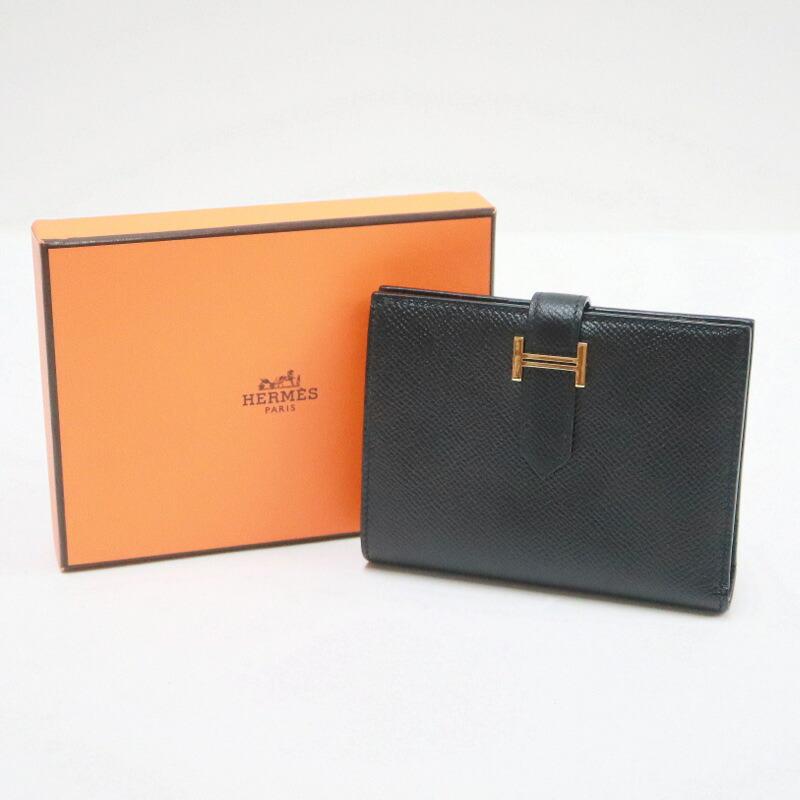 HERMES エルメス ベアンコンパクト 二つ折り財布 エプソン ブラック