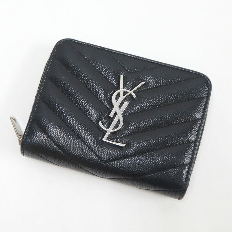 SAINT LAURENT サンローラン 二つ折り財布 レザー ブラック×シルバー