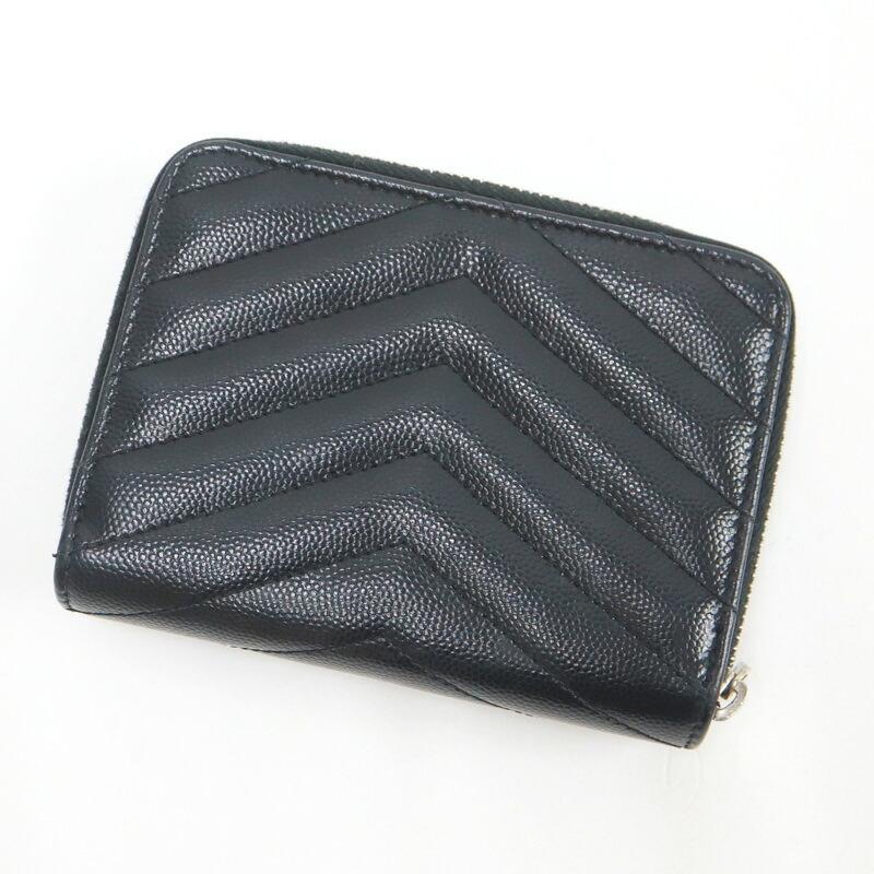 SAINT LAURENT サンローラン 二つ折り財布 レザー ブラック×シルバー