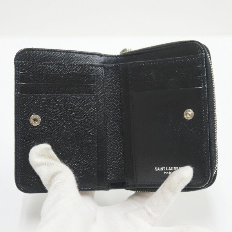 SAINT LAURENT サンローラン 二つ折り財布 レザー ブラック×シルバー