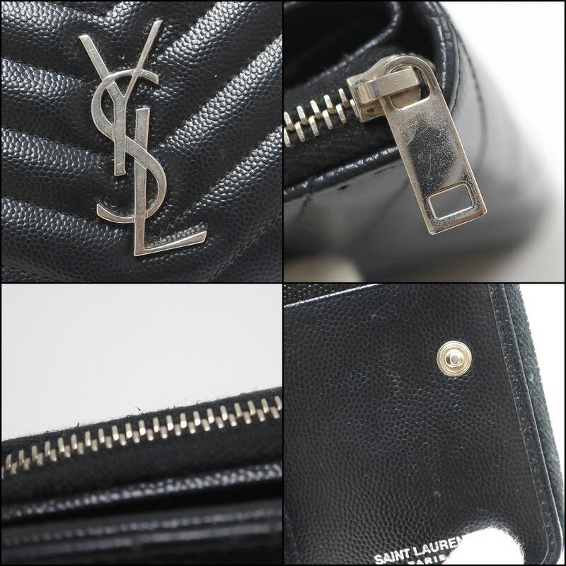 SAINT LAURENT サンローラン 二つ折り財布 レザー ブラック×シルバー
