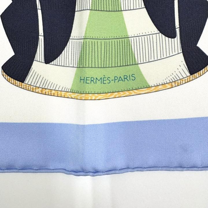 HERMES エルメス カレ90 スカーフ ランタン・風船・帽章 ブルーシエル