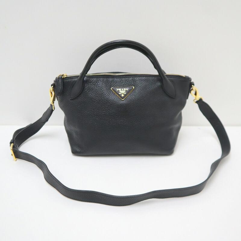 PRADA プラダ 2WAYショルダーバッグ レザー ブラック×ゴールド金具