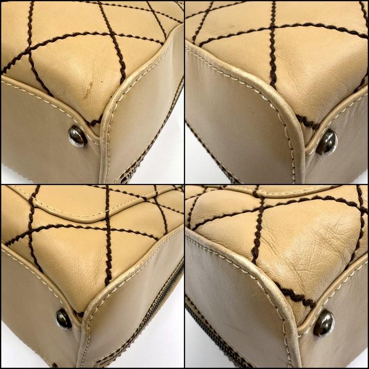 CHANEL シャネル ショルダーバッグ ワイルドステッチ ベージュ×ブラウン レザー×ゴールド金具 A14693 6番台7桁の画像