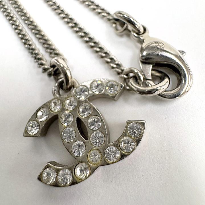 CHANEL シャネル ネックレス ココマーク×ラインストーン シルバー F13V