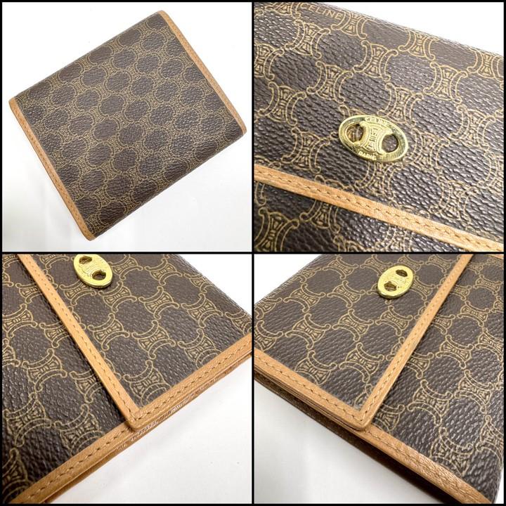 CELINE セリーヌ 3つ折り財布 マカダム PVC×レザー ダークブラウン