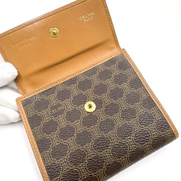 CELINE セリーヌ 3つ折り財布 マカダム PVC×レザー ダークブラウン