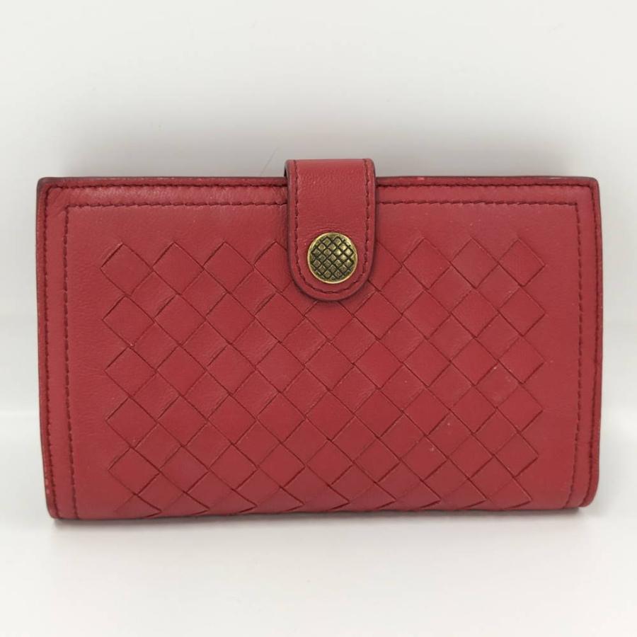 ボッテガヴェネタ 二つ折り財布 イントレチャート レザー 赤 コンパクト BOTTEGA VENETA（ボッテガ・ヴェネタ） 二つ折り財布 イントレチャート