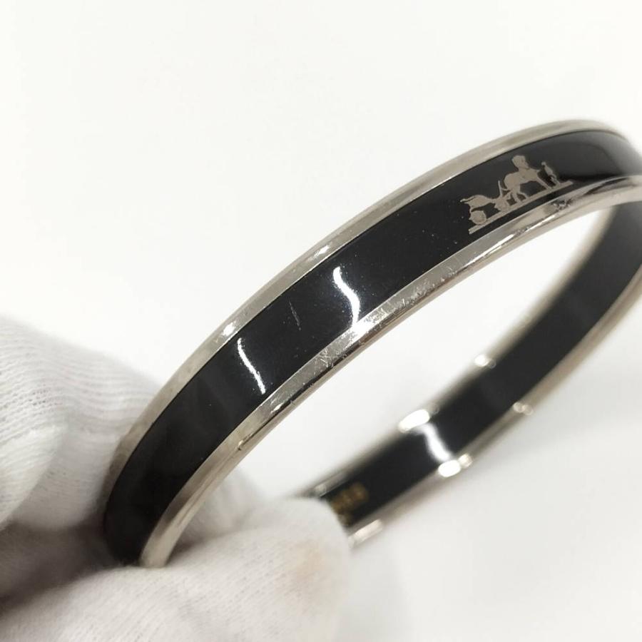 HERMES バングル アクセサリー エマイユ メッキ シルバー HERMES（エルメス） エマイユ バングル メッキ ブラック×シルバー : JJ