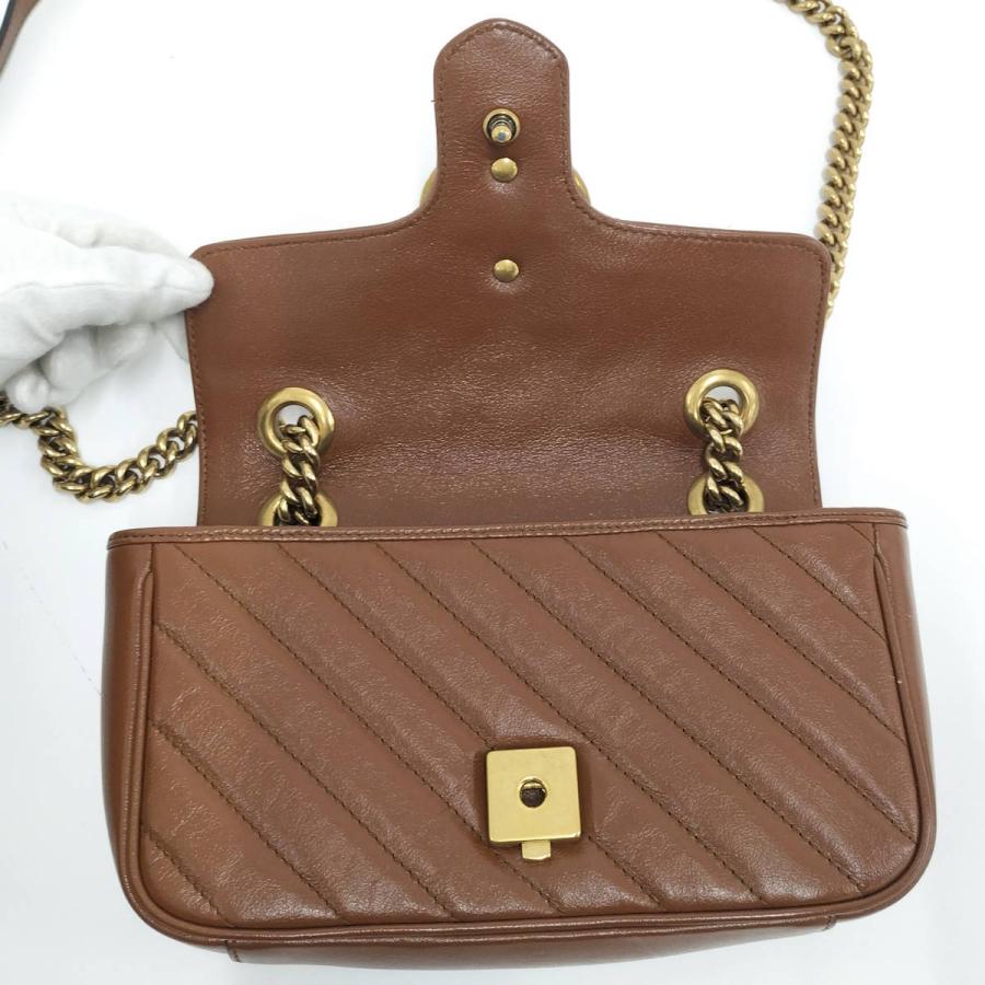 GUCCI ブラウンレザーショルダーバッグ GUCCI（グッチ） GUCCI GGマーモント ショルダーバッグ レザー