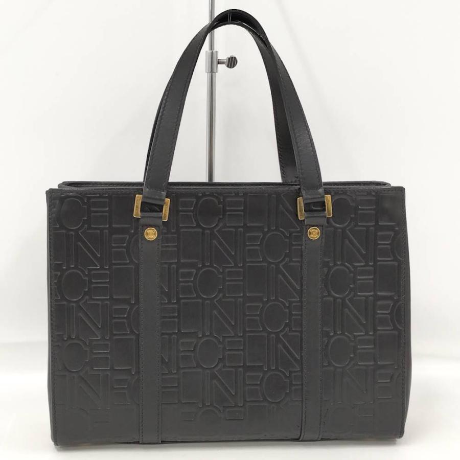 美品　セリーヌ トートバッグ レザー　黒　ブラック CELINE（セリーヌ） トートバッグ ロゴ ブラック レザー : JJ