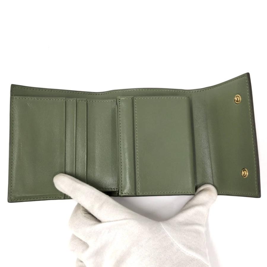 美品 セリーヌ 三つ折り財布 トリフォールドウォレット グリーン レザー CELINE（セリーヌ） スモール トリフォールド ウォレット 三つ折り財布