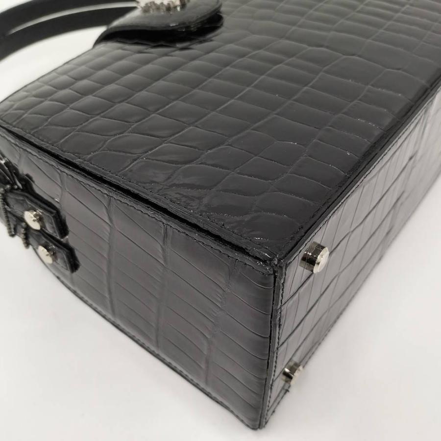 JRA ハンドバッグ クロコダイル エナメル ブラック