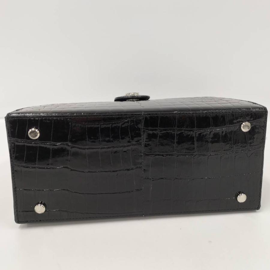 JRA ハンドバッグ クロコダイル エナメル ブラック