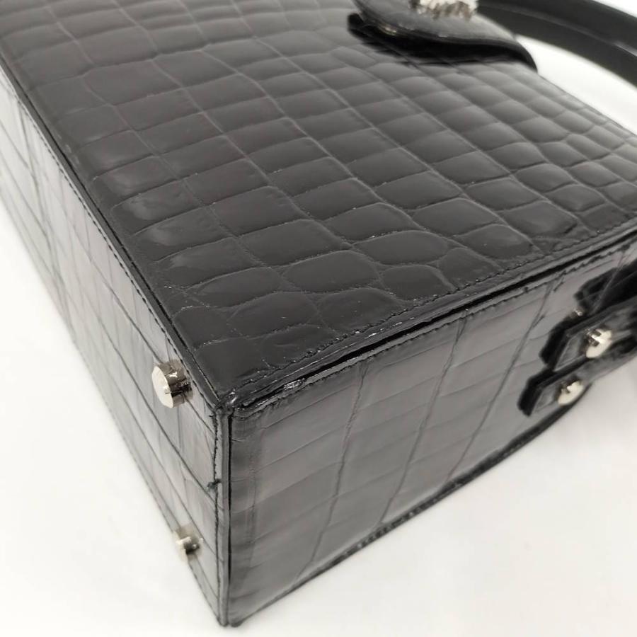 JRA ハンドバッグ クロコダイル エナメル ブラック