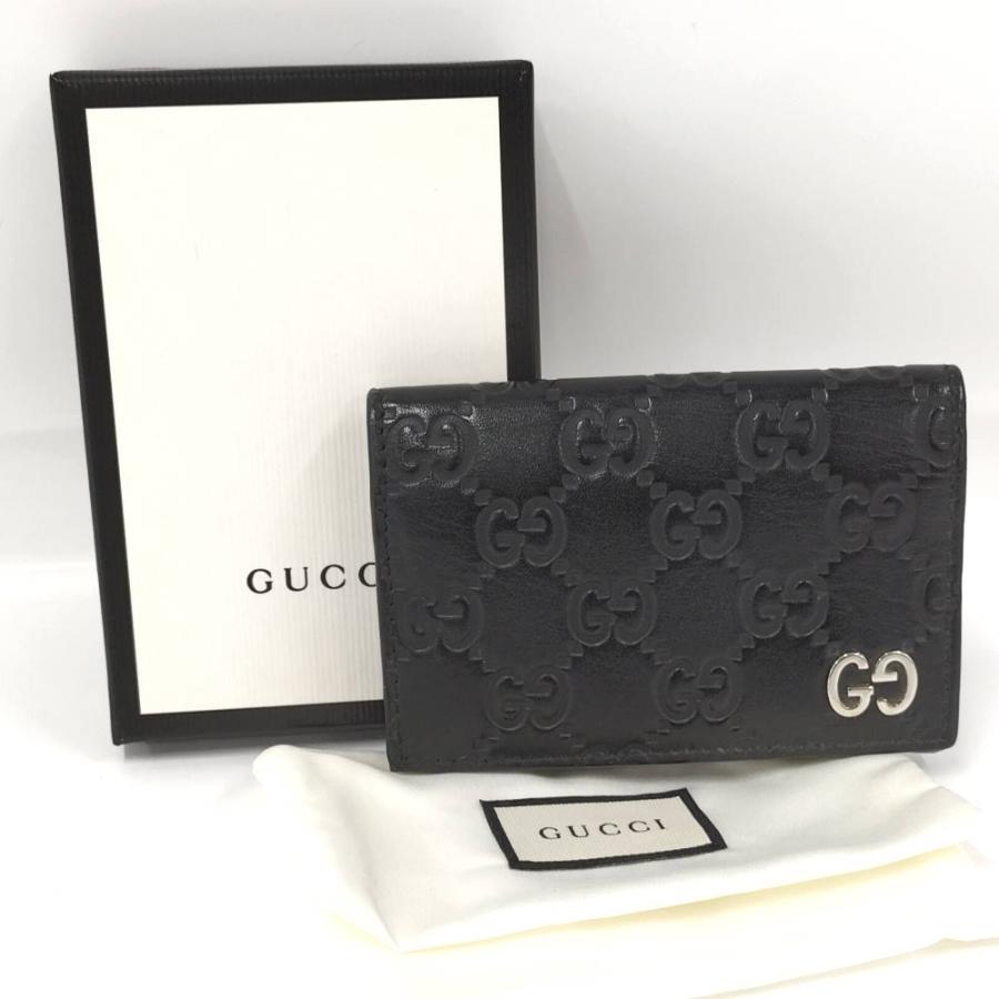 GUCCI（グッチ） 二つ折り カードケース グッチシマ レザー ブラック