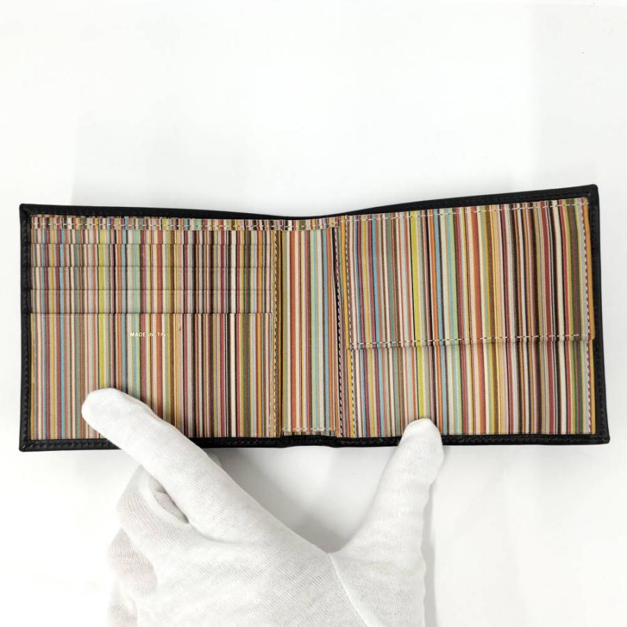 Paul Smith 2つ折り財布 マルチストライプ ロゴ レザー ブラック Paul Smith（ポール・スミス） 二つ折り財布 マルチストライプ レザー