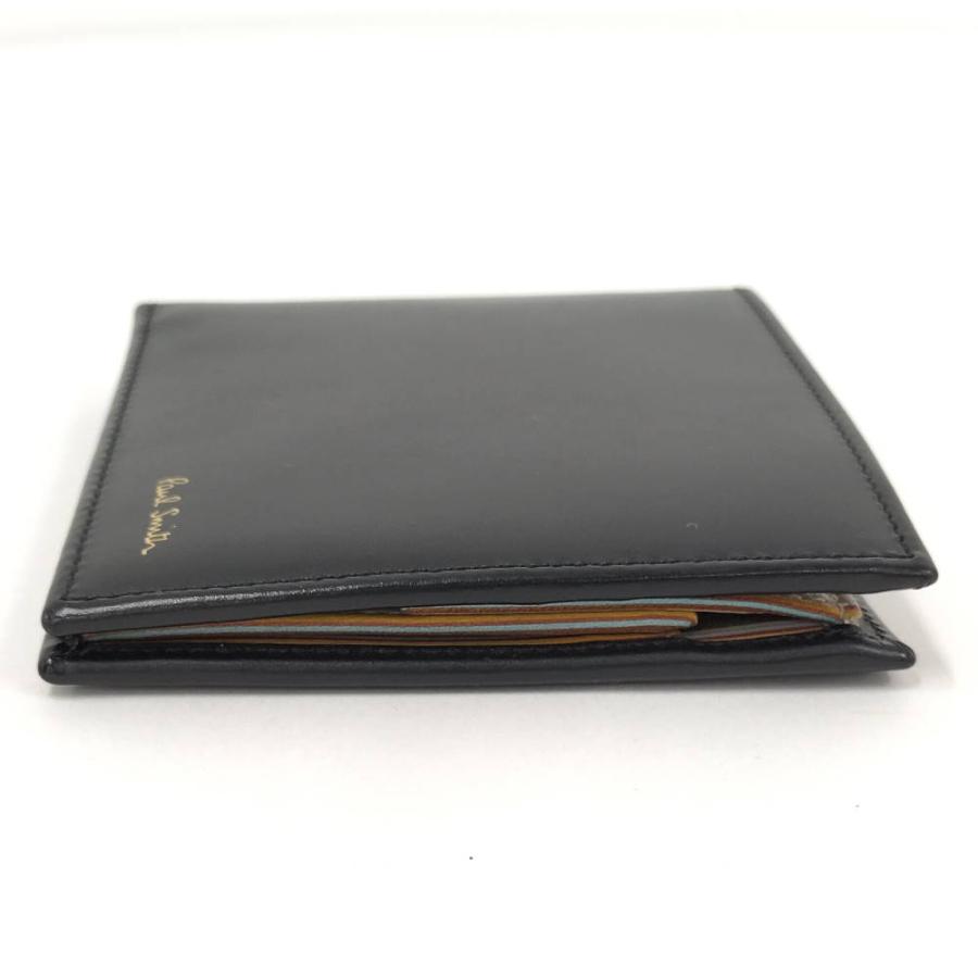 【美品】ポールスミス 二つ折り 財布 ブラック マルチストライプ レザー ジップ Paul Smith（ポール・スミス） 二つ折り財布 マルチストライプ レザー