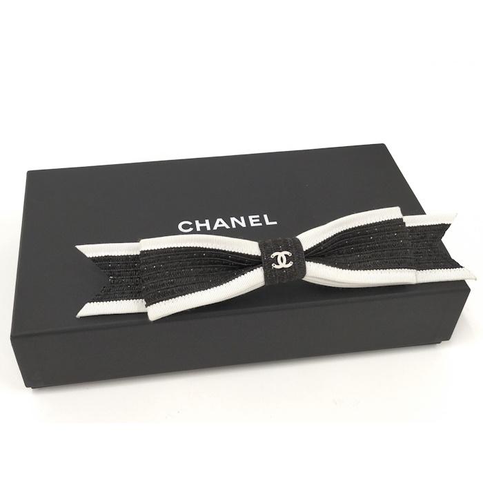 CHANEL（シャネル） リボン バレッタ ブラック ホワイト 22P : JJ