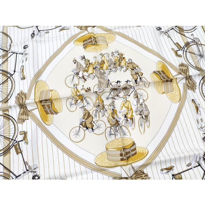 HERMES スカーフ カレ90 LES BECANES 自転車 モチーフ シルク