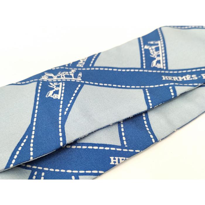 HERMES（エルメス） ツイリースカーフ リボンモチーフ ブルー系 シルク