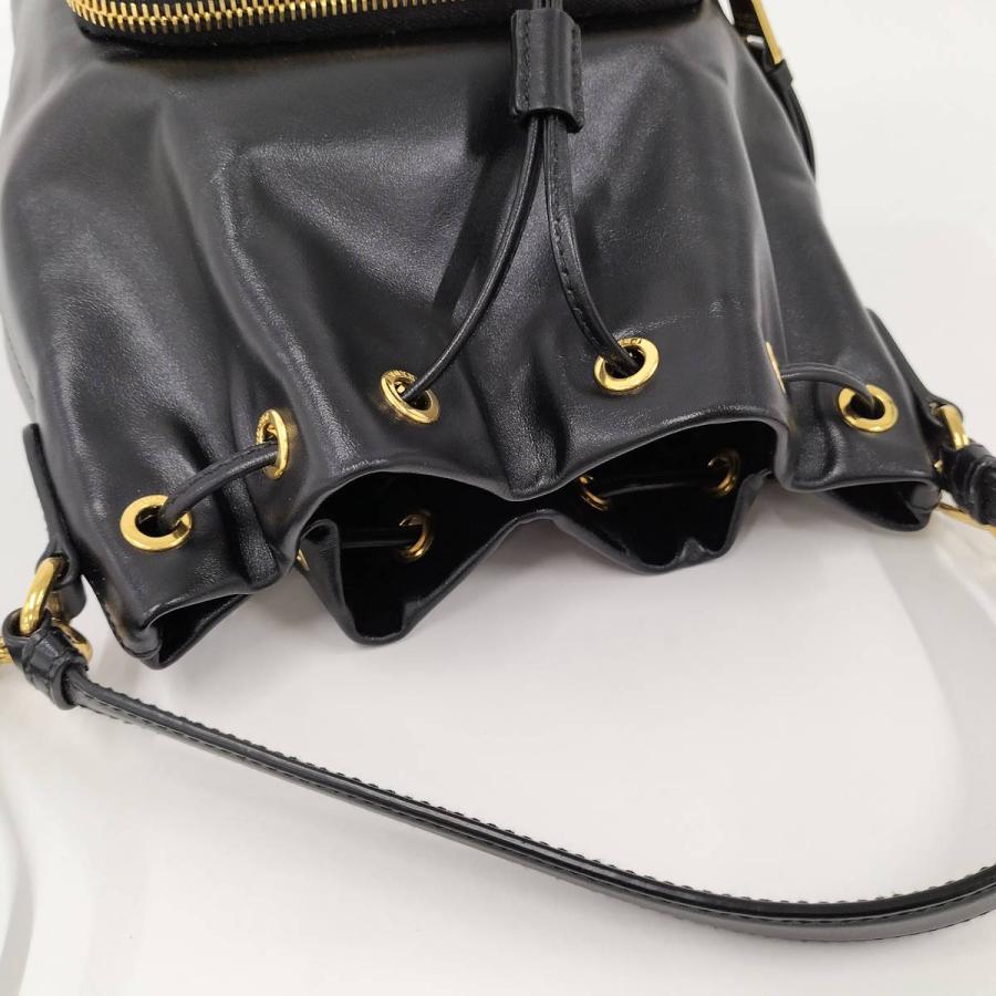 PRADA（プラダ） デュエット 巾着 ショルダーバッグ レザー ブラック