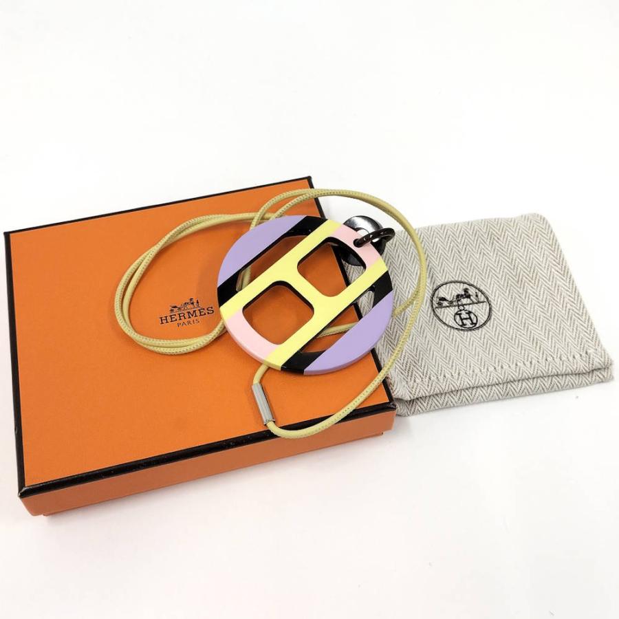 HERMES Hエキップ バッファローホーン ネックレス レザー プラ マルチ