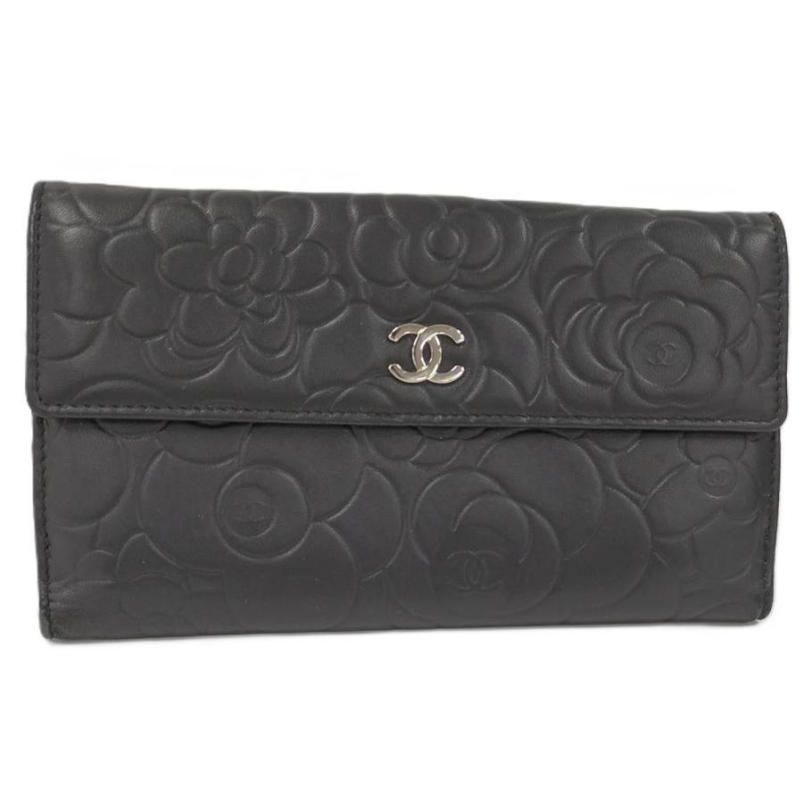 CHANEL（シャネル） カメリア 二つ折り 長財布 レザー ブラック : JJ