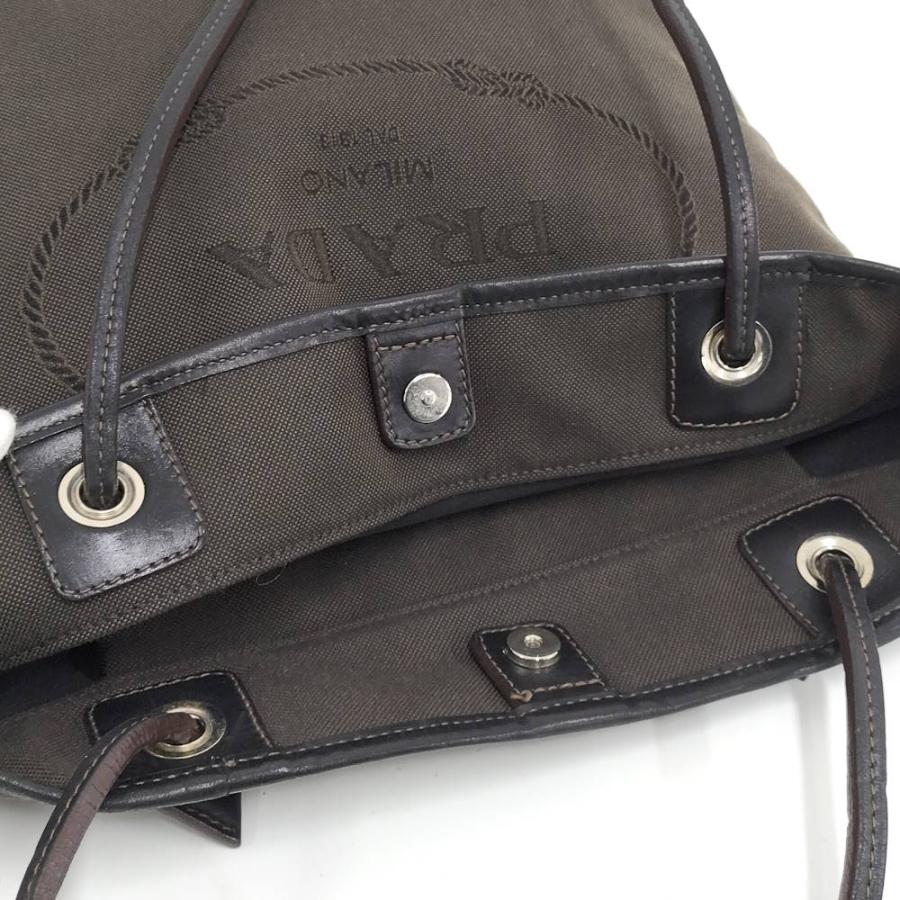 【美品】PRADA　プラダ トートバッグ　ジャガード　キャンパスレザー PRADA（プラダ） トートバッグ ジャガード ロゴ キャンバス ブラック系