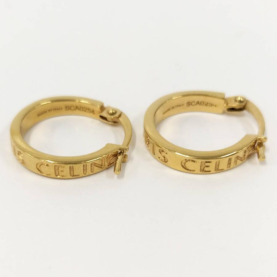 CELINE ゴールドフープピアス CELINE（セリーヌ） ピアス フープ ロゴ メッキ ゴールド : JJ