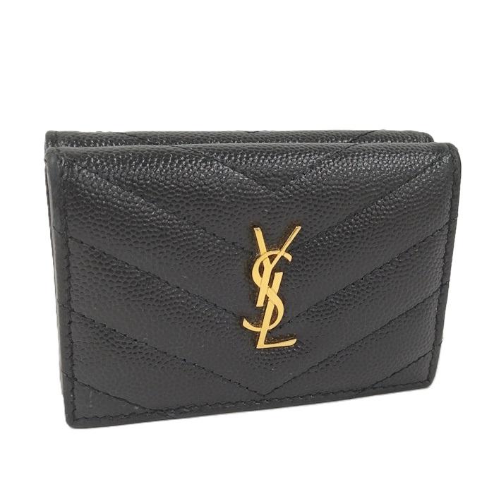 YVES SAINT LAURENT タイニーウォレット 三つ折り財布 レザー ブラック  