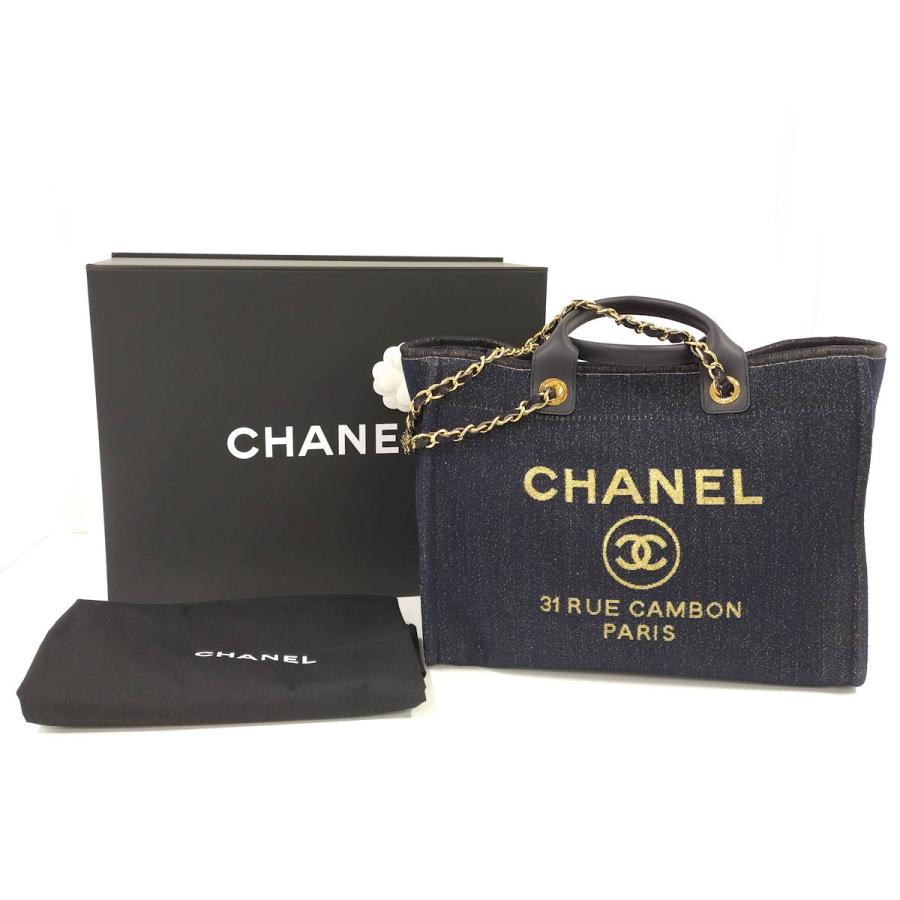 CHANEL（シャネル） ドーヴィルGM 2WAYハンドバッグ デニム ネイビー