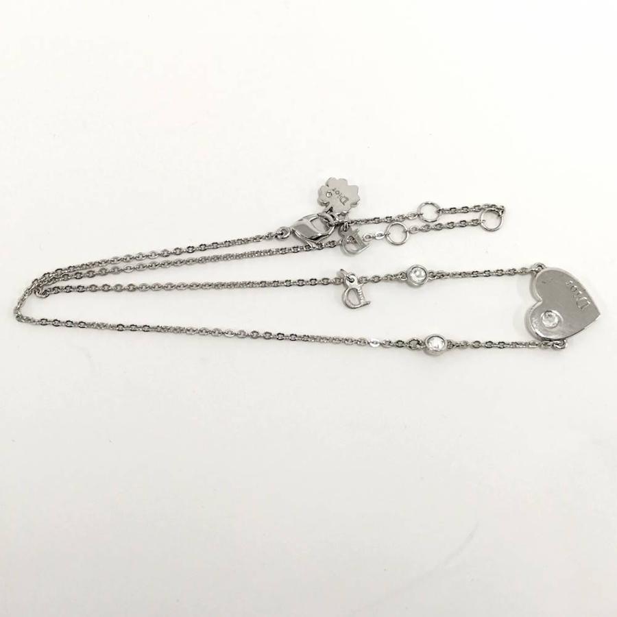 ChristianDior ロゴ ハート ネックレス ラインストーン シルバー メッキ