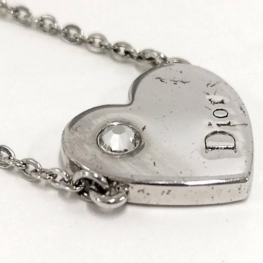 ChristianDior ロゴ ハート ネックレス ラインストーン シルバー メッキ