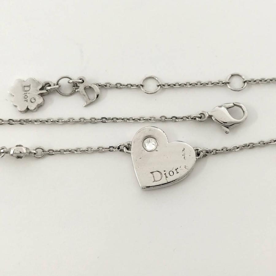 ChristianDior ロゴ ハート ネックレス ラインストーン シルバー メッキ