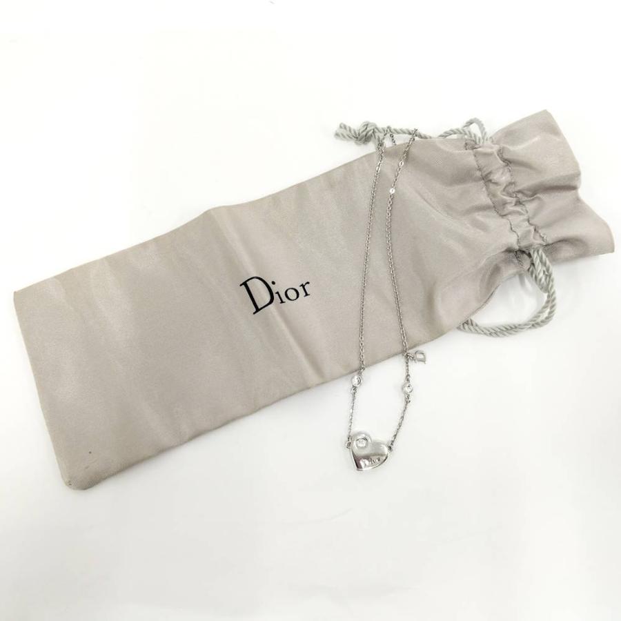 ChristianDior ロゴ ハート ネックレス ラインストーン シルバー メッキ
