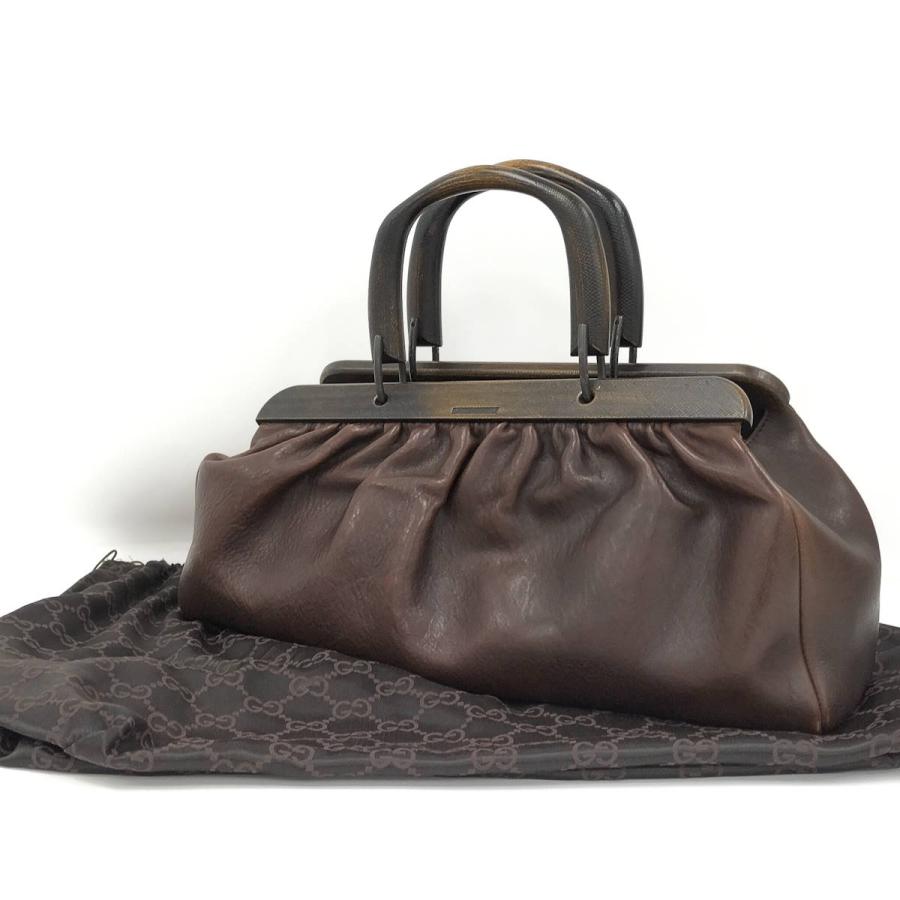 GUCCI（グッチ） ハンドバッグ ウッドハンドル レザー ブラウン 105377