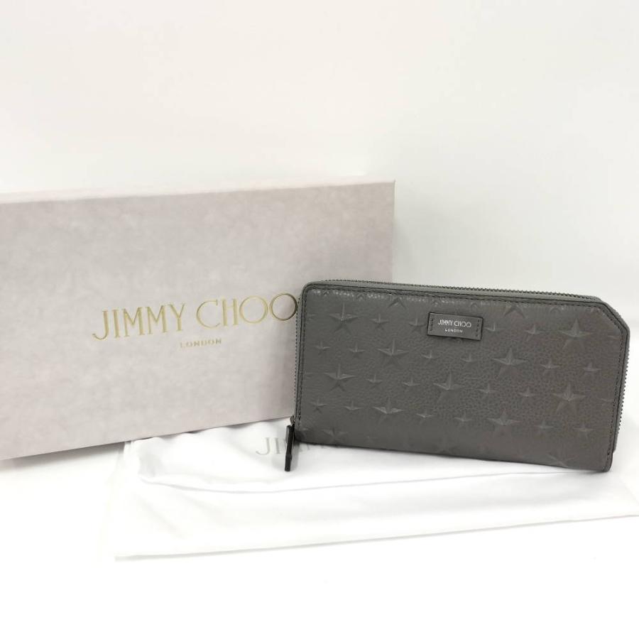 JIMMY CHOO（ジミーチュウ） ラウンドファスナー長財布 レザー グレー 