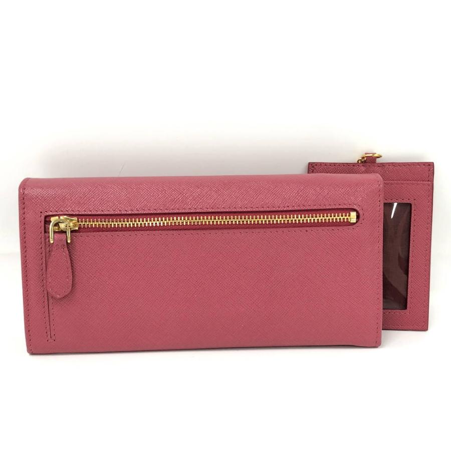 PRADA サフィアーノレザー 長財布 メタルロゴ ピンク パスケース付
